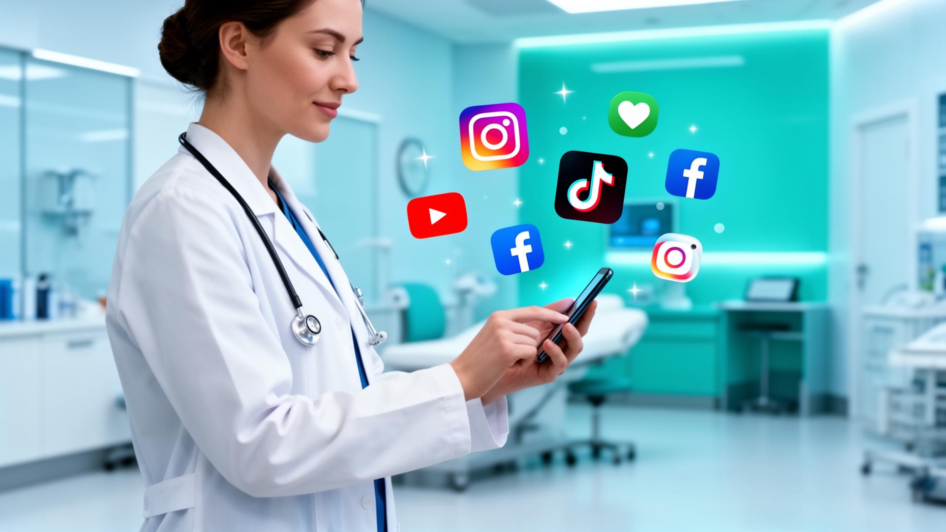 Profissional de saúde utilizando redes sociais para aumentar visibilidade da clínica